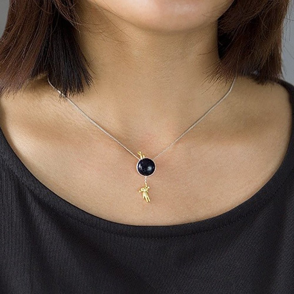 Aventurine Stone Chain Necklace Pendant Alien Sterling NEW